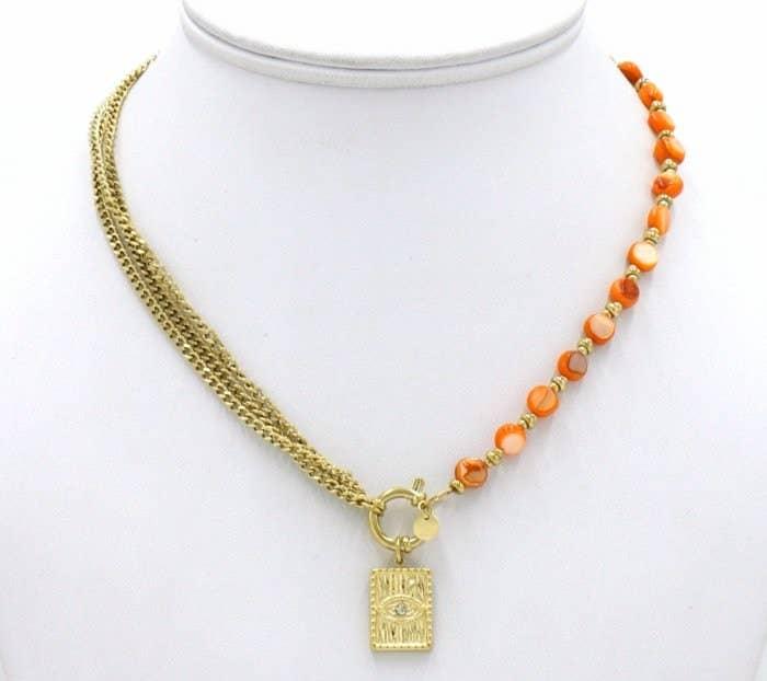 Orange bead and eye pendant necklace - 0122105