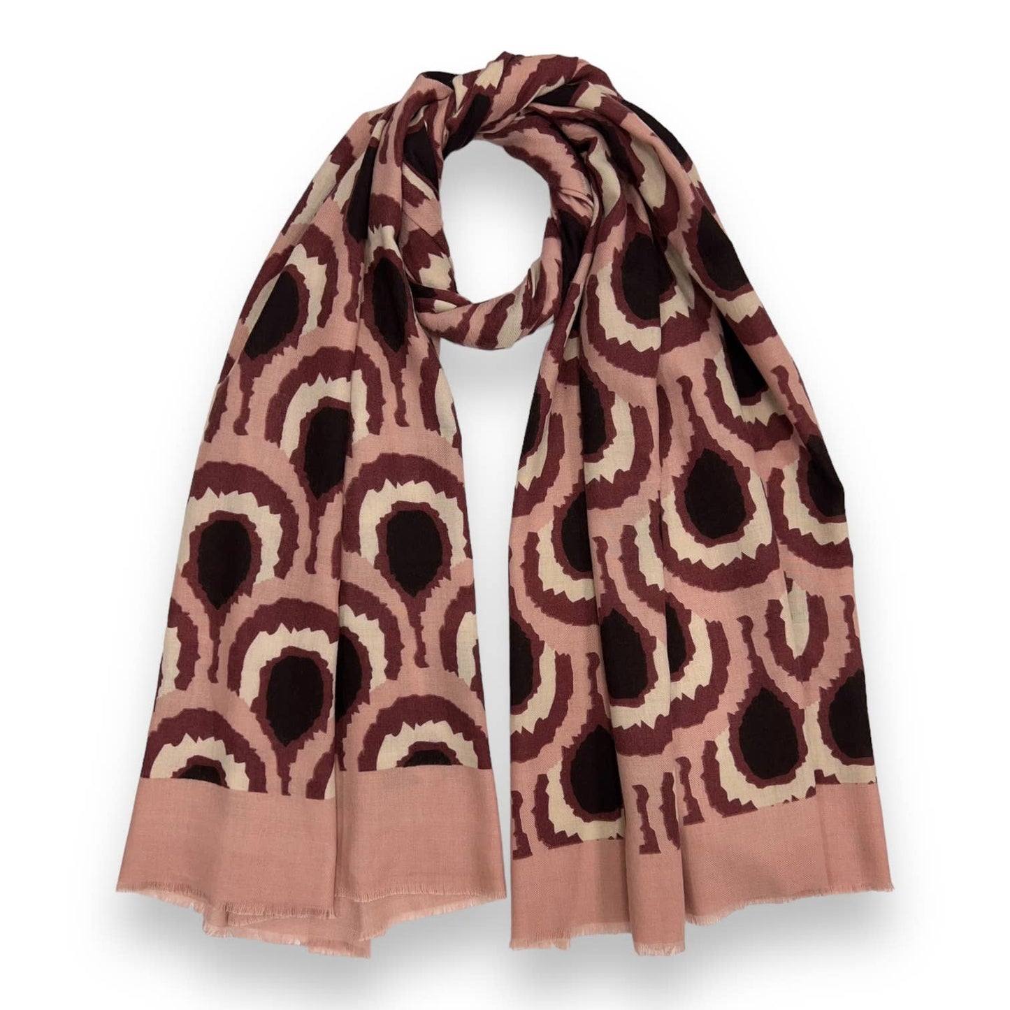 Khaki peacock feather print scarf