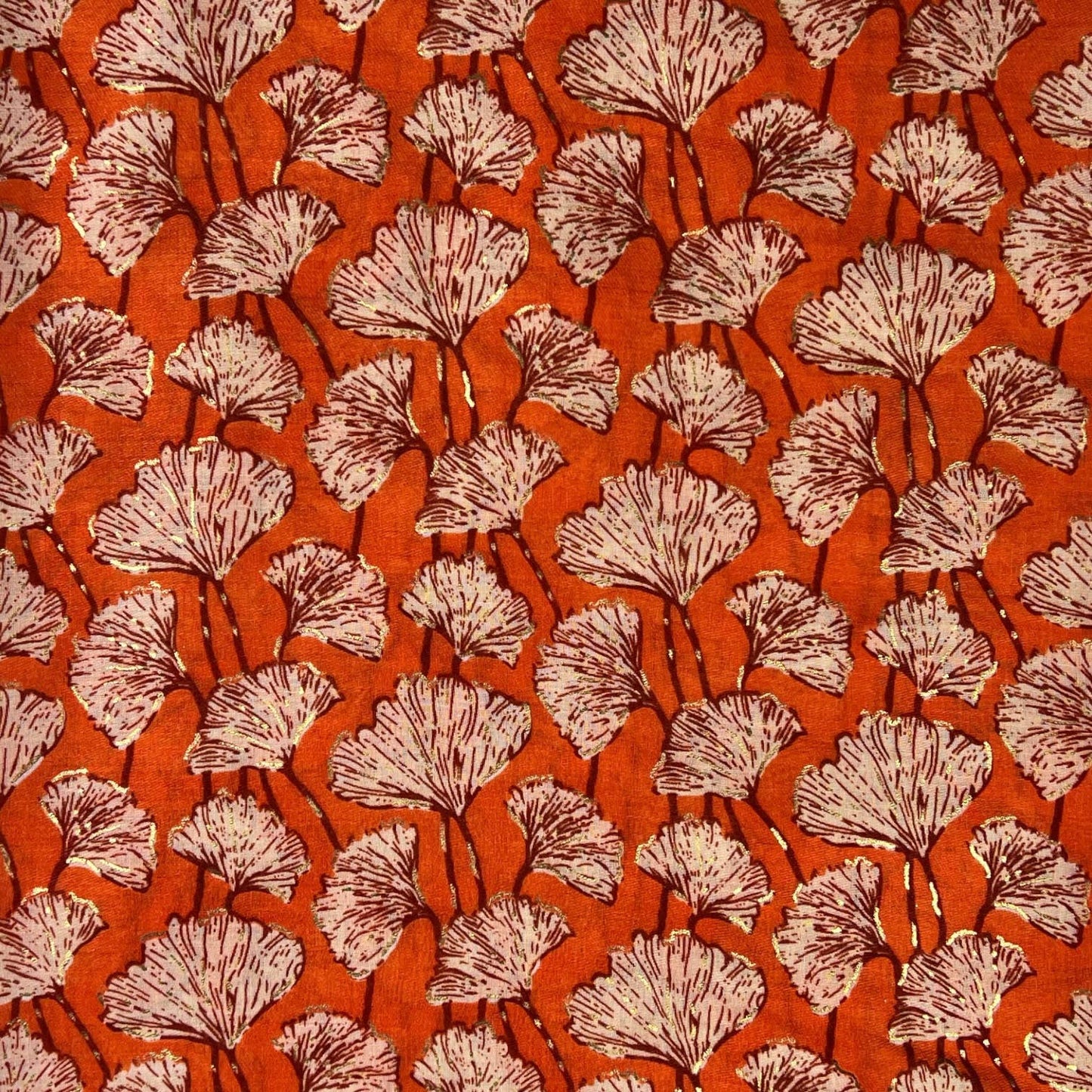 Orange metallic ginkgo scarf