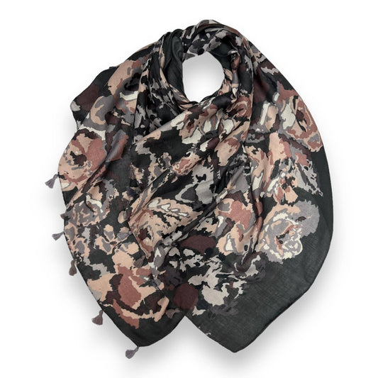 Grey pixel print flower scarf