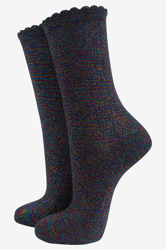 Glitter Socks - Black Rainbow