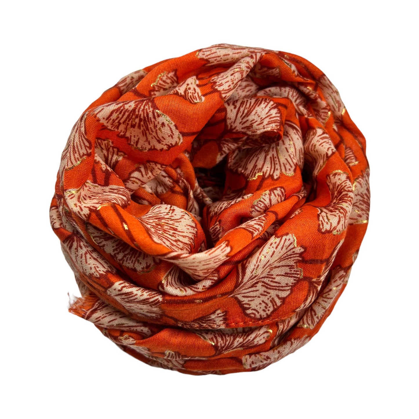 Orange metallic ginkgo scarf