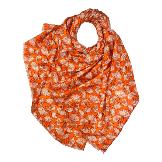 Orange metallic ginkgo scarf