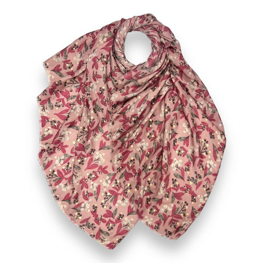 Pink tulip print berries scarf