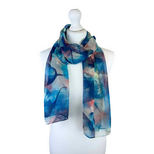 Chiffon scarf - blue large leaf