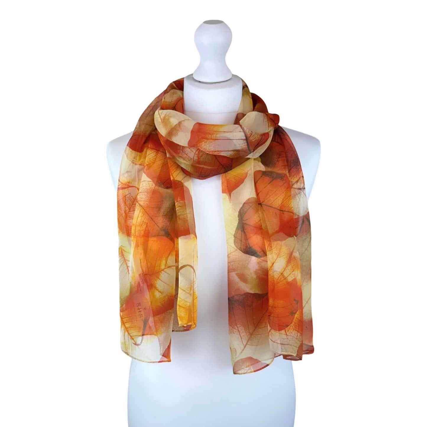 Chiffon scarf - orange large leaf