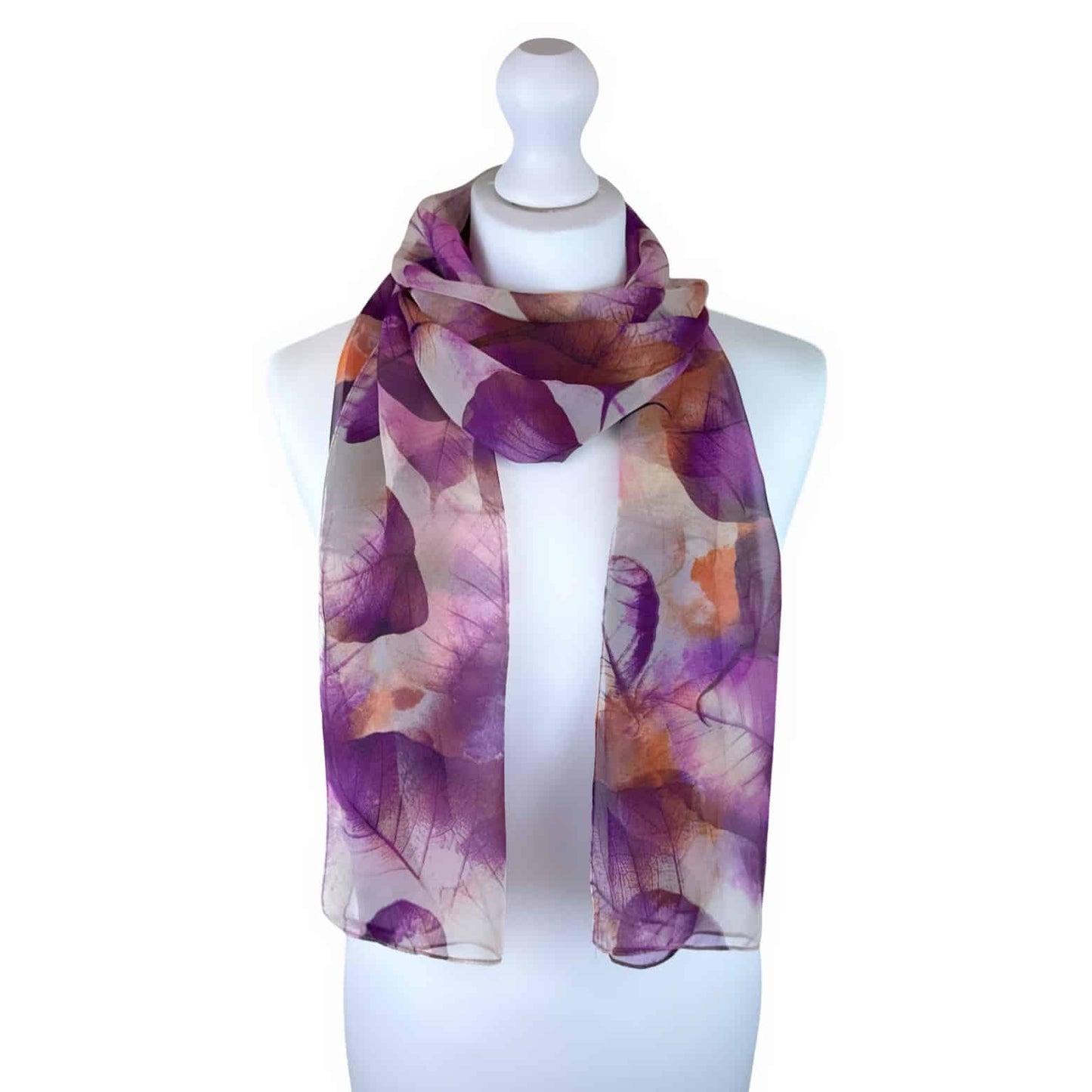 Chiffon scarf - purple large leaf