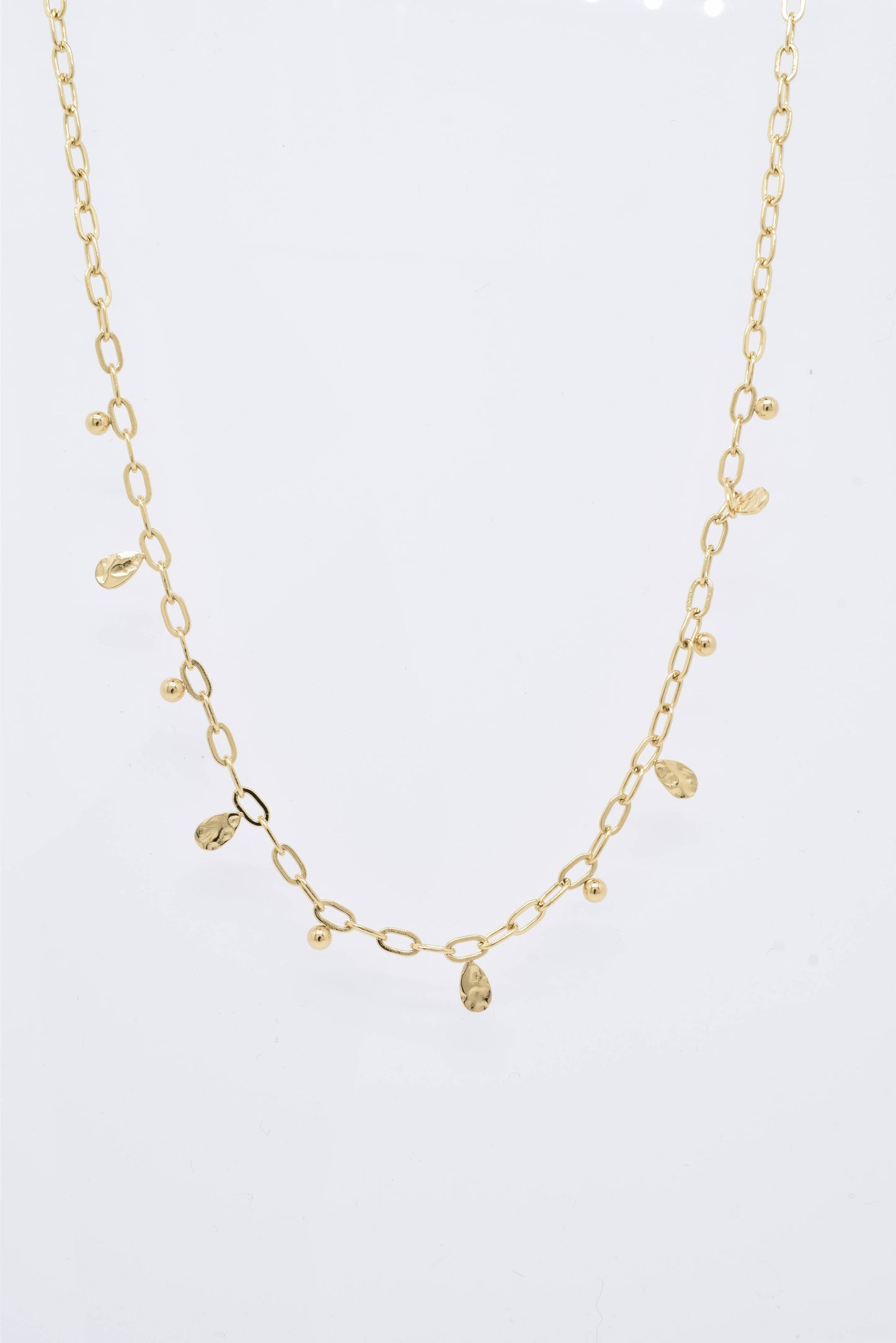 Gold mini disc and ball necklace - 210048