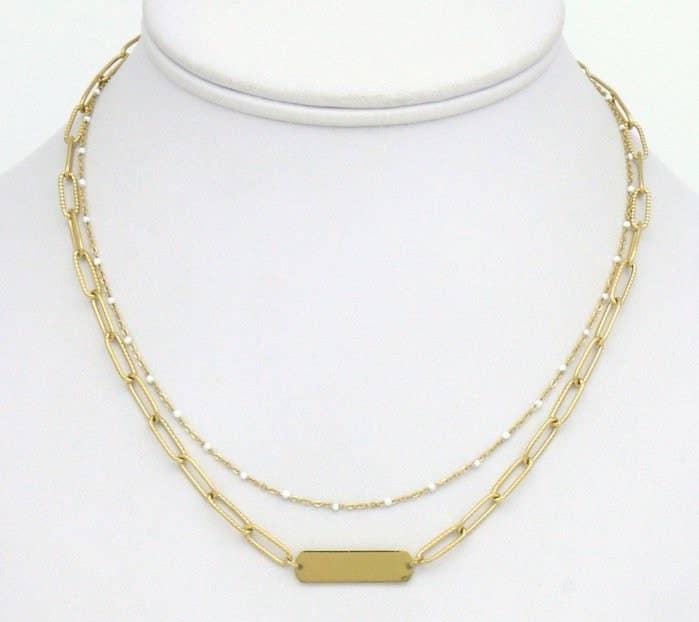 Double-row rectangle plate necklace - 0121021