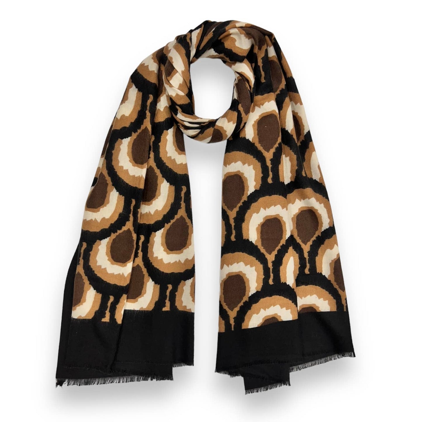 Khaki peacock feather print scarf