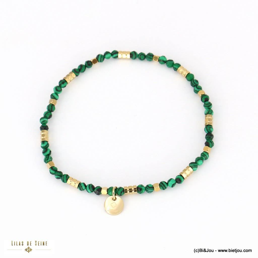 Stainless steel bracelet, faceted ball tubes, stone 0222023: Green