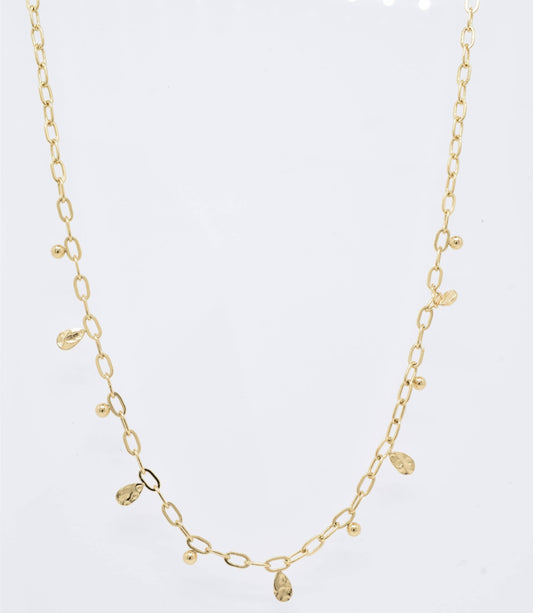 Gold mini disc and ball necklace - 210048