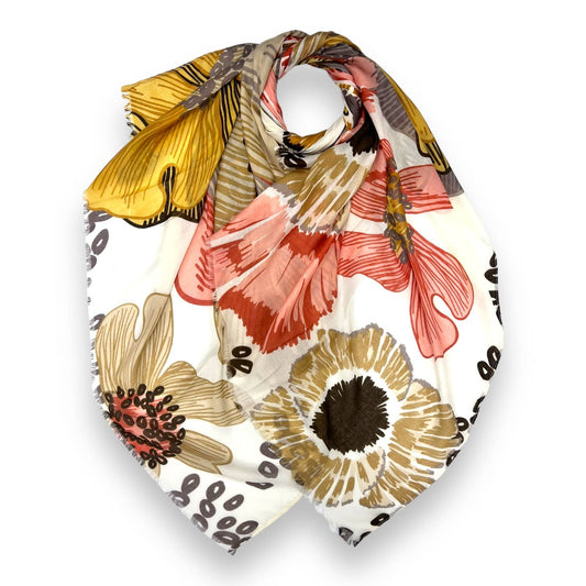 Beige large flower scarf