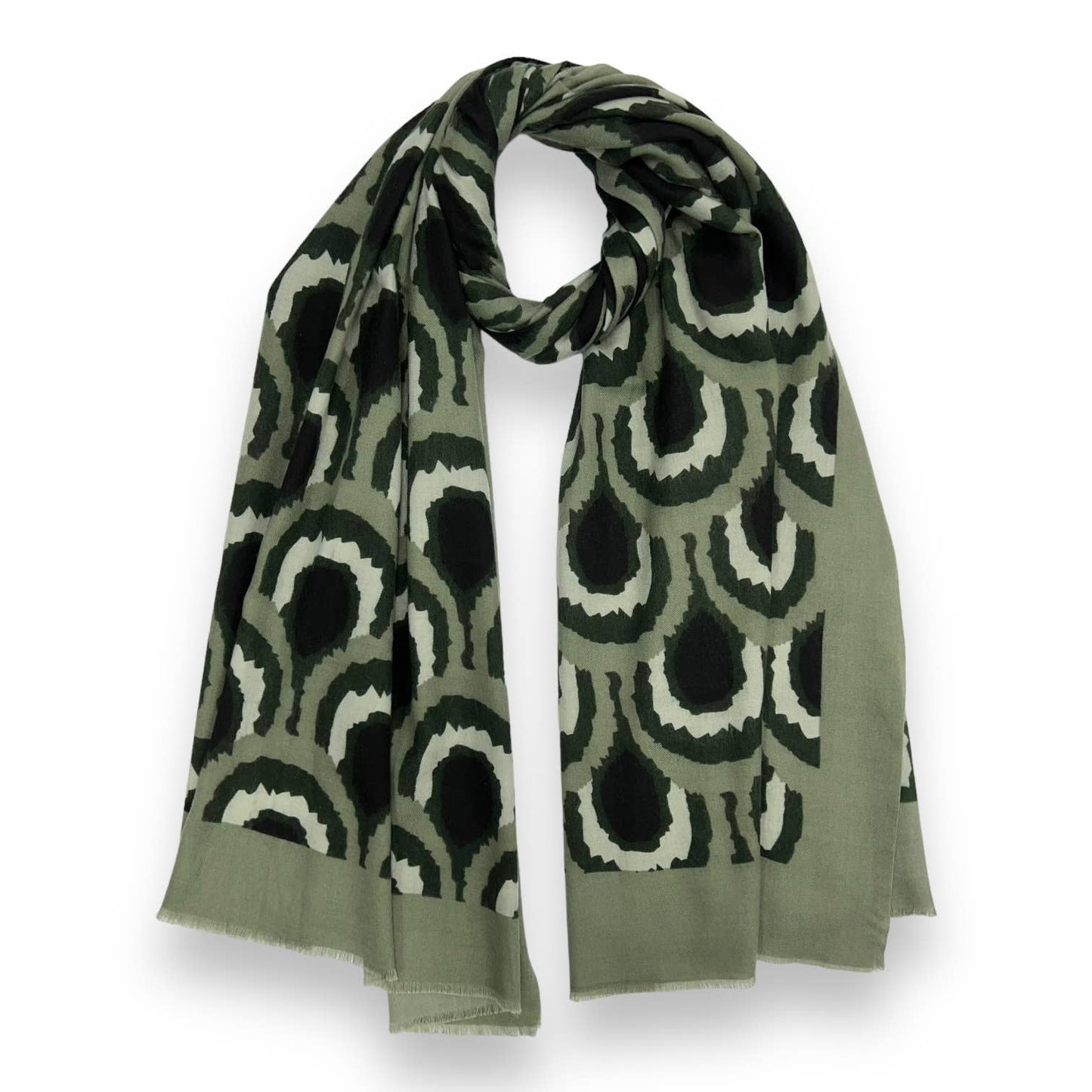 Khaki peacock feather print scarf