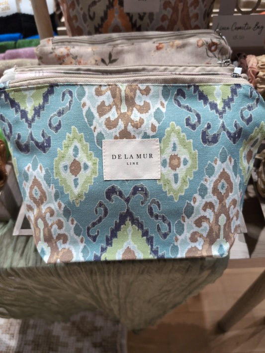 Linen cosmetic bag - Blue ikat