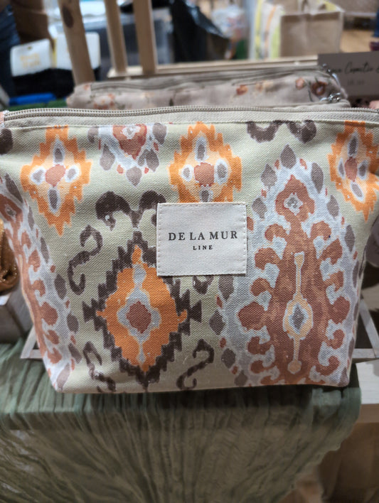 Linen cosmetic bag - Orange ikat