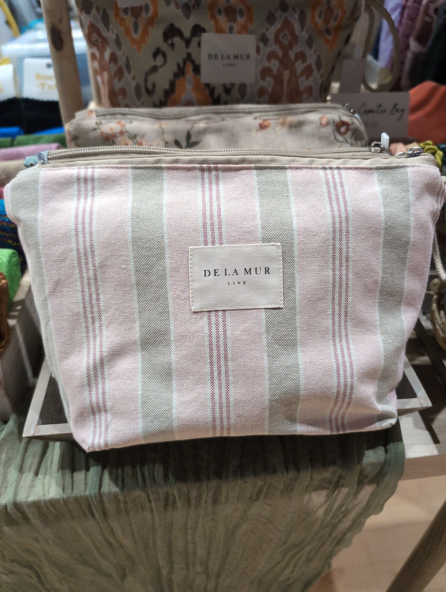 Linen cosmetic bag - Pink stripe